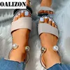 Slippers 2023 الصيف النساء ذوات الصنادل لؤلؤي أحذية السيدات شقق Flip flop slingback مسطحة 230410