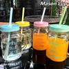 Mugs Free Gradient Mason Jar Of Milk Tea Cup Classic Insulated Tumbler Kettle Metal Cover With A Straw Size StrawMugs