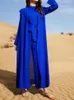 Abbigliamento etnico Cardigan Dubai Islam Open Abaya Turco Abiti modesti Tuta tinta unita Moda Blu Ramadan Eid Set musulmani