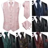 Erkek Yelek Hi-Trie Erkek İpek Yelek Kravat Düğün Mercan Pembe Paisley Jacquard Elbise Kolsuz Ceket 4pc Hanky ​​Cufflink Takım Suistcoat