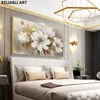 Paintings Gold Flower Oil Painting On Poster Canvas Prints Wall Art Abstract White Floral Painting Modern Living Room Decor Home Decor 231110