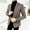 Męskie garnitury Blazers Marka Odzież Mężczyźni Mężczyźni Sprężyny swobodny biznes Wysokiej jakości Wysokiej jakości Bawełniany Slim Fit Blazers Jacketsman Plaid Coats S-4xl 231110