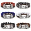 Fashionable Dragon Head Clasp Set Bracelets 8MM Natural Gemstone Beads Bracelet with Handmade Leather Rope Bracelet