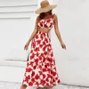 Vestido de duas peças estampa floral com cintura alta de cintura