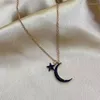 Chains Black Gemstone Moon & Star Pendant Necklace Vintage Titanium Steel Jewelry For Women Decoration