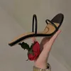 Sandaler 2022 Nya mode eleganta röda blommor Öppna tå Rose Sandaler Kvinnor Stiletto High Heels Slippers Luxury Sandals Style Sexy Party T230410