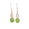 Boucles d'oreilles pendantes envoyer un certificat naturel Hetian vert Jade 925 en argent Sterling avec Zircon or Rose boucle d'oreille goutte femmes bijoux