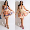 2023 Strspless Two Piece Dresses Women Sexy Bandage Top and Mini Skirt Sets Outfits Free Ship