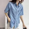 Kvinnors blusar casual lös denim skjortor kvinnor toppar mode streetwear långärmad jeans knapp upp skjorta kvinnlig lapel kemis femme