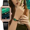 Polshorloges Yesook Brand Women Watches Fashion Square Ladies Quartz Kijk Green Dial Simple Leather Luxury