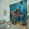 Vorhang Blau Wasservorhänge Fenster Verdunkelung Luxus 3D Set Für Schlafzimmer Wohnen Schalldicht Winddicht