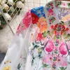 Kadın Gömlekleri 2024 Yeni Sonbahar Tatil Çiçek Gömlek Toplar Pist Vintage Kadınlar Yaka Yaka Tek Göğüslü Baskılı Baskı Çiçek Lantern Sleeve