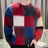 Pulls pour hommes Plaid Couleur contrastée Couture Imprimer Pull tricoté Hommes Pull Homme O-Cou Pull Coréen Automne Hiver