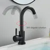 Rubinetti per lavandino del bagno Rubinetto per lavabo Miscelatore per lavaggio a freddo in acciaio inossidabile 304 Rubinetto per gru Rotazione a 360° Maniglia singola Nero / Bianco 230410