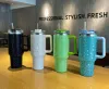 Partihandel 40oz Diamond Mug Tumbler med handtag isolerad tumlare med lock Straw rostfritt stål kaffetumbler Termos cup