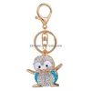 Porte-clés en forme de pingouin de dessin animé, créatif, 3 couleurs, diamant, métal, mignon, anneau pour sac, accessoires de mode, livraison directe Dhdou