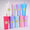 Mugs Double Barbie pink Durian Laser Straw Cup Tumblers Mermaid Plastic Cold Water Coffee Cups Gift Mug FMT2005