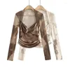 Mulheres Camisetas Mulheres Sweetheart Decote Tie Dye Malha Top com Ruched Side