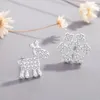 Stud Earrings 925 Sterling Silver Cute Crystal Snowflake Deer For Women 2023 Christmas Gift Female Pendientes Aretes De Mujer