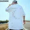 남자 s t 셔츠 zazomde 남자 달 인쇄 티 느슨한 대형 tshirts 캐주얼 패션 탑 커플하라 주쿠 티 스트리트웨어 힙합 t 230411