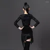 Stage Wear Black Latin Dance Clothes Girls Prom Dancing Dress Long Sleeve Bodysuit Skirt Samba Practice Outfit ChaCha Costume VDB6584