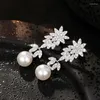 dangle earrings caoshi yesthetic Shinning Flower simulated Pearl Pendant Jewelry Wedding Delicate Bridal Accessoriesギフト