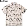 Camisas casuais masculinas ícone escuro completo impresso camisa havaiana homens vintage rua moda camisas masculinas verão masculino topo 230411