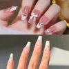 Unghie finte 24 pezzi stampa staccabile su rosa manicure fai da te LongBallerina cristallo brillante francese