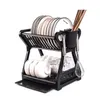 Storage Holders Racks Doublelayer Plates Kitchen Sink Countertop Holder Dish Rack Bowl Shelf Drying Stand Draining up to 12 plates 230410