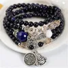 Perles de pierre de sable bleu naturel à brin avec cuivre Bouddha Pendre Flower Spacer Multi Circle Bracelet Fashion Women's Accessoires