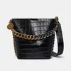 Stella McCartney Çanta Frayme Croco Eeffect Kabartmalı Kovalı Kova Torbası Omuz Çantası Kadın Metalik Siyah Klasik Crossbody Tote Lüks Tasarımcı Çanta Cüzdan