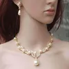 Halsbandörhängen Set Creative Gold Color 1Pair Wedding Bridal Pearl Rhinestone Jewelry Lady Female Jewellery for Women