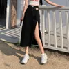 Mode Denim jupe femmes 2023 été nouvelle taille haute côté fente mi-mollet jupes femme couleur unie robe courte décontracté a-ligne jean bas
