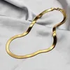 18k Gold Plated Flat Snake Link Chain with Lobster Clasp Stainless Steel Herringbone Necklace Jewelry Women Men 2023