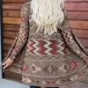 Chaquetas de mujer Bonito abrigo femenino de manga larga Cómodo cárdigan con estampado étnico Top Invierno Mantener caliente