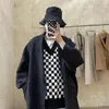 Gilets pour hommes Plaid Pull sans manches pour hommes Automne / Hiver Japonais Coréen Lâche Tricot Rétro Vintage Couple Débardeur Streetwear Mâle Vêtements