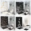 Creative marbre impression salle de bains imperméable rideau de douche piédestal tapis couvercle tapis couverture de toilette ensemble rideau de bain tapis ensemble T200102231P