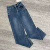 Damesjeans ontwerper Xiaoxiangfeng 23SS herfst hoge taille rechte buis tonen dunne wasbare zak geborduurd voor vrouwen 3361