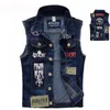 Gilet da uomo Classico vintage Gilet di jeans Giacche senza maniche Disegni di toppe di moda Stile punk rock Strappato Cowboy Sfilacciati Denim Serbatoi 231110