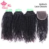 Mongolian Kinky Curly Bundles With Lace Closure 100% Human Raw Hair Bundles With Closure Virgin Hair Weaves Queen Hair Products