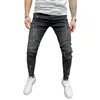 Men's Jeans Men's Painted Skinny Slim Fit Straight Ripped Distressed Pleated Knee Patch Denim Pants Stretch Jogging Pencil