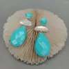 Boucles d'oreilles KKGEM nacre blanche 20x30mm, facettes Turquoise larme longue goutte plaqué or bijoux pour femmes