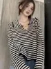 여자 스웨터 패션 체인 여성 줄무늬 스웨터 캐주얼 긴 소매 느슨한 한국 점퍼 세련