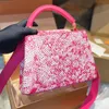 Fashion Handbag Women's Shoulder Bag Flower Pattern Metal Logo Design Tote Bag