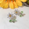 Women Stud Earrings With Green Leaf Yellow Flower Fancy Earrings Accessories For Party Luxury CZ Earrings Trendy Jewelry