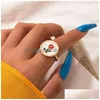 Clusterringen Mooie Bloemen Enkele Ring Voor Dames Meisjes Colorf Drip Oil Geometrie Legering Metaal Partij Sieraden Accessoires Drop Dhgarden Dhqts