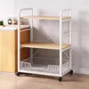 Kitchen Storage 3-Tier Movable Baker's Rack Microwave Oven Stand Cart With Basket Workstation Shelf Organizer