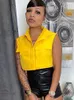 Robes décontractées Hirigin Summer Crop Tops 2023 Femmes Mode Streetwear V Col Poche Jaune Débardeur Gilet À Glissière FemmesCasual