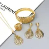 Conjuntos de jóias de casamento Sunspicems cor de ouro metal árabe mulheres conjunto oco pulseira brinco colar anel indiano bijoux dubai presente nupcial 231110