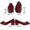 Dress Shoes Plus Size 32-41 Women Patent Leather Bow Designer Red Middle Heel Shallow Office Lady Thick Pumps